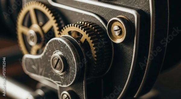 Fototapeta Close-up of vintage camera gears and dials