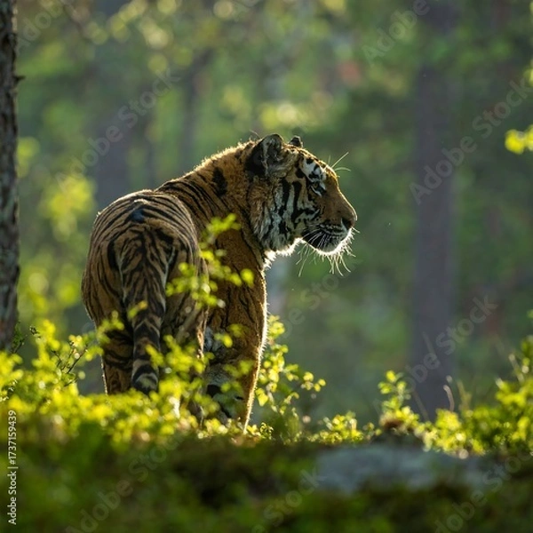 Obraz Tiger in a sunlit forest
