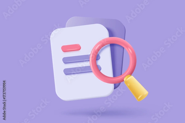 Fototapeta 3D media data with video and photo management. Searching image and video files in gallery library. Document management soft database, document form. 3d multimedia file icon vector render illustration