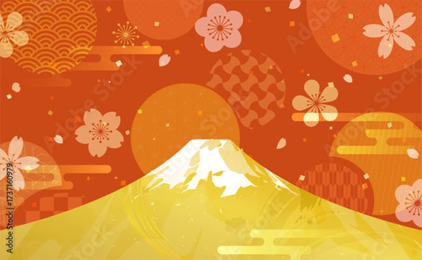 Fototapeta 金色の富士山の和風背景