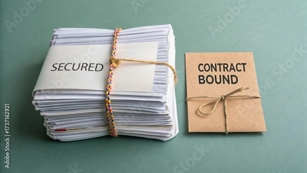 Fototapeta Secured Documents with Contract Bound on Table for Business and Legal Purposes Illustrating Organization and Documentation