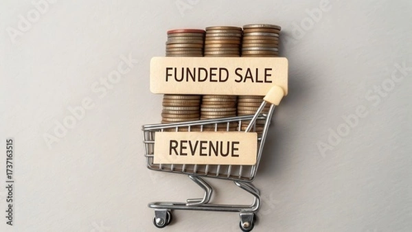 Fototapeta Shopping Cart With Coins Featuring Funded Sale and Revenue Concepts for Financial and Business Growth Representation