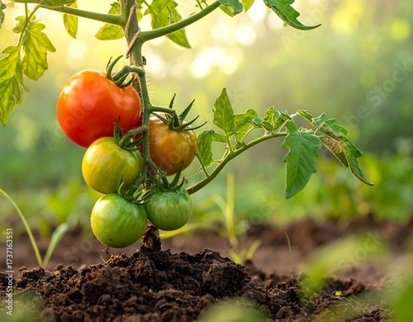 Obraz Tomatoes growing in soil