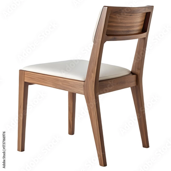 Fototapeta Wooden chair with white cushion isolated on transparent background in studio shot