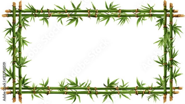 Fototapeta Rectangular frame made from bamboo stems and green leaves. Vector design illustration for Decoration