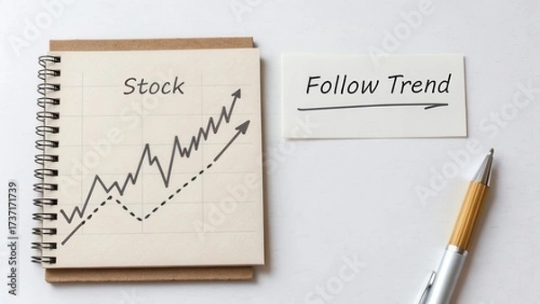 Fototapeta Stock Market Analysis with Trend Graph and Notebook for Investment Planning and Financial Growth Strategy