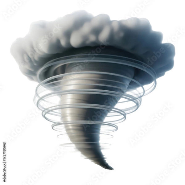 Fototapeta Realistic swirling tornado funnel cloud with transparent rings isolated on a transparent background weather