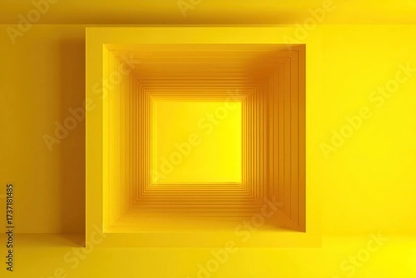 Fototapeta A vivid yellow, square-in-square architectural design receding into the distance