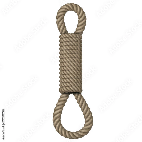 Fototapeta Thick braided rope forming a noose knot with two loops isolated on a transparent background image