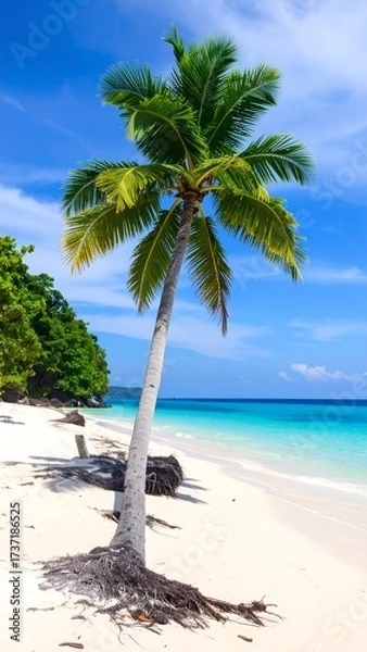 Obraz Tropical beach scene with palm tree (1)