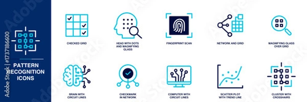 Fototapeta Pattern Recognition Blue Colored Outline Icon Set