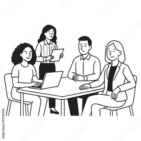 Fototapeta Diverse group of professionals collaborating in a modern office meeting.