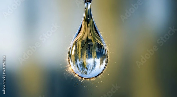 Fototapeta Water Drop Suspended Close Up of Purity and Reflection Clean Water Concept
