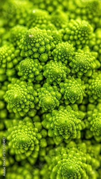 Fototapeta Detailed close-up of a bright green, fractal-like vegetable with bud-like formations
