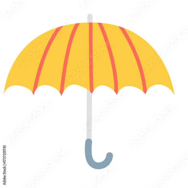 Fototapeta 2d illustration of yellow and orange umbrella with curved handle, symbolizing rain protection, weather safety, and outdoor accessory, isolated on white background.