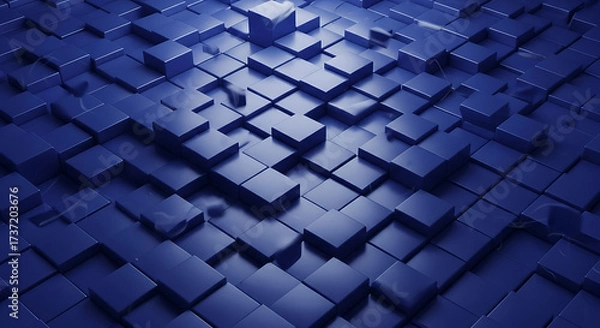 Fototapeta Abstract 3D Blue Cubes Geometric Background for Futuristic Design and Modern Technology