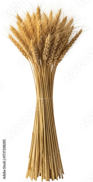 Obraz Neatly Bundled Golden Wheat Stalks Against a White Background