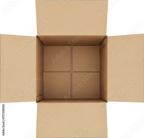 Obraz Top View of an Open Cardboard Box with Inner Dividers on a White Background
