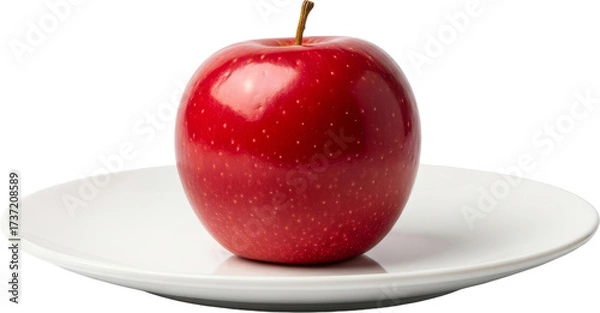 Obraz Shiny Red Apple with a Golden Stem Elegantly Resting on a White Plate