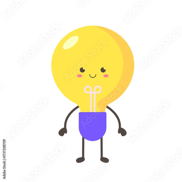 Fototapeta Cute Light Bulb Character with Smiling Face Illustration
