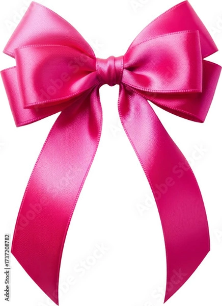 Obraz Vibrant Pink Satin Ribbon Bow with Elegant Loops on a White Background