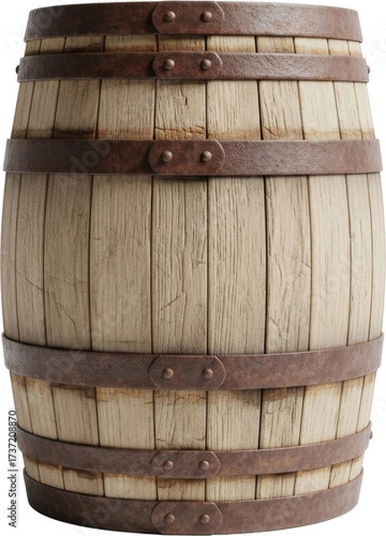 Obraz Rustic Wooden Barrel with Rusty Metal Bands, Close up Detail