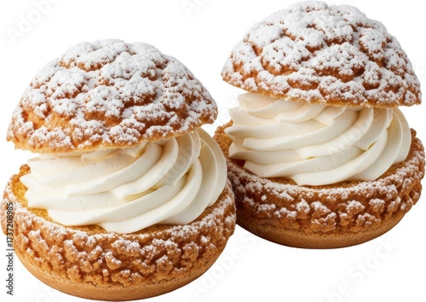 Obraz Choux Pastry Cream Puffs Dusted with Powdered Sugar and Rich Filling