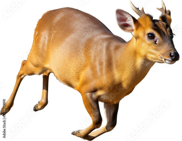 Obraz Alert Muntjac Deer with Small Antlers in Dynamic Running Pose
