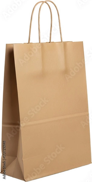 Obraz Empty Brown Kraft Paper Shopping Bag with Handles on White Background