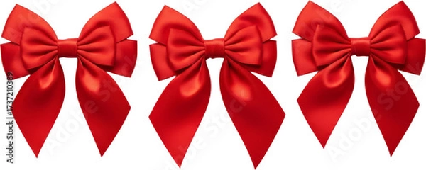 Obraz Three Vibrant Red Satin Gift Bows Elegantly Tied on White