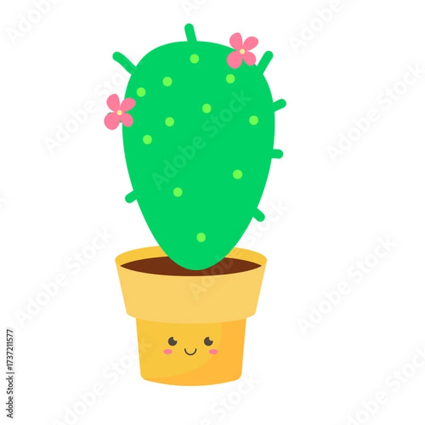 Fototapeta Cute Cactus in Pot with Smiling Face