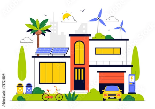 Obraz Eco Friendly Smart Home Devices Vector Illustration Featuring House Automation Controlled via Smartphone with an Integrated System of Electronics