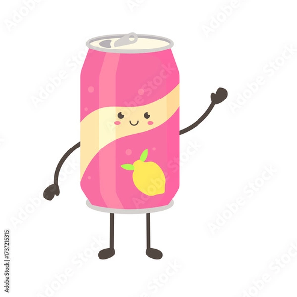 Fototapeta Cartoon Soda Can with Lemon Waving Hello
