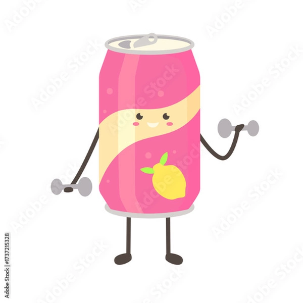 Fototapeta Cartoon Soda Can Character Lifting Dumbbells