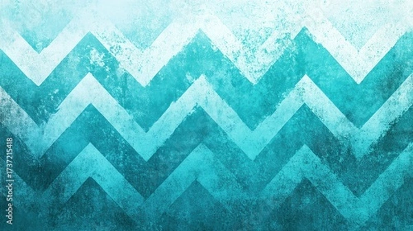 Fototapeta Teal chevron pattern with a distressed, faded effect