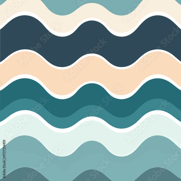Fototapeta Wavy Serene Patterns in Calming Teal and Beige