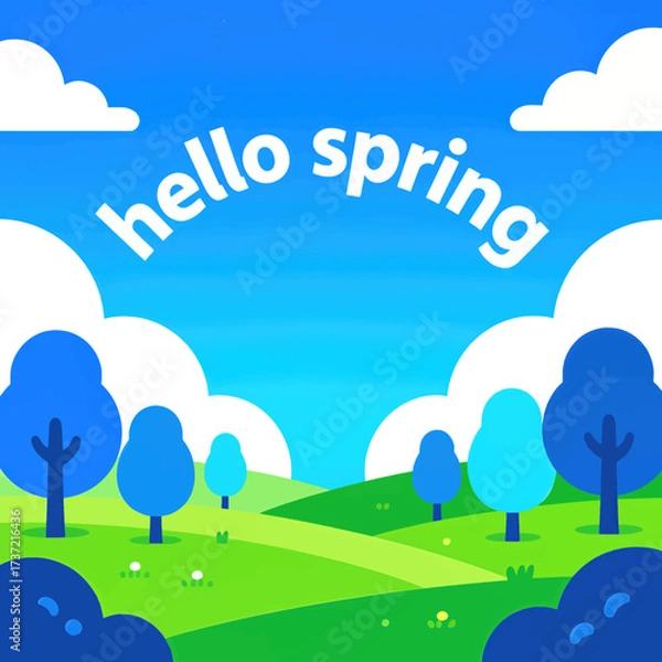 Fototapeta Welcome Spring: Vibrant Landscape with Trees and Blue Sky