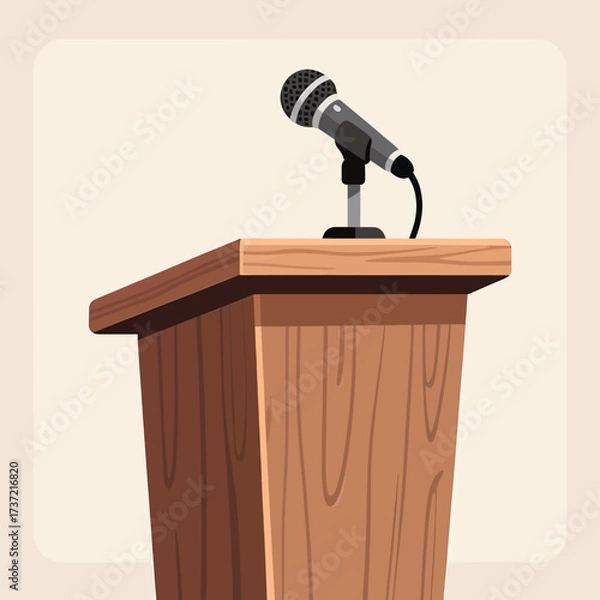 Fototapeta Wooden Podium with Microphone for Speeches and Presentations