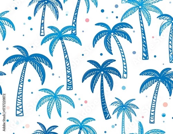 Fototapeta Blue Palm Trees Seamless Pattern.