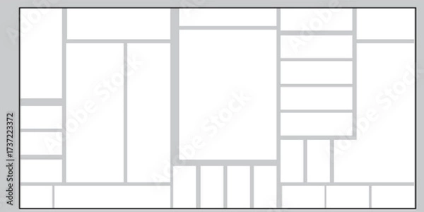 Fototapeta Templates collage many frames, photos, parts pictures, illustrations. Vector frame presentation. Creative theme with 23 part simple horizontal rectangle border layout. Modern minimal mockup.