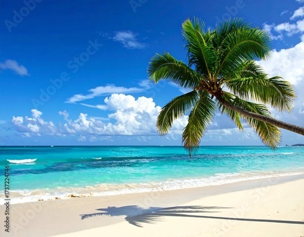 Fototapeta Tropical Beach Paradise with Palm Tree.