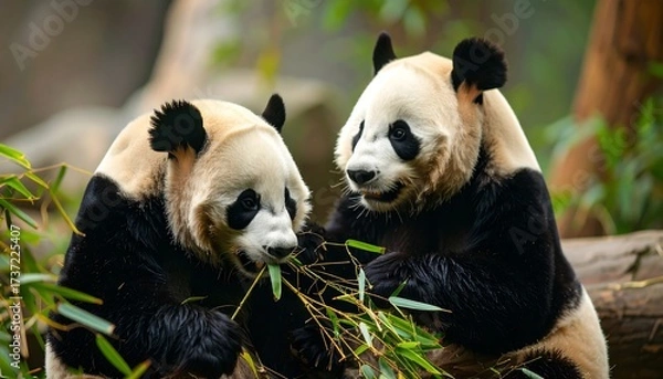 Obraz Two pandas eating bamboo (1)