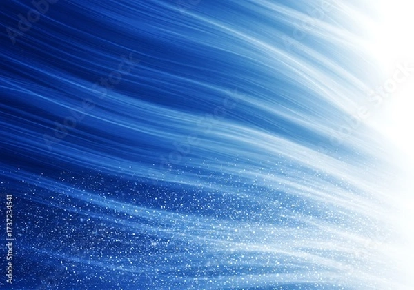 Fototapeta Abstract blue background with flowing energy waves and sparkling particles fading to white.