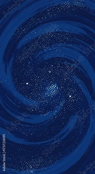 Fototapeta An abstract painting of a swirling blue galaxy with bright stars at its center, creating a cosmic vortex effect.