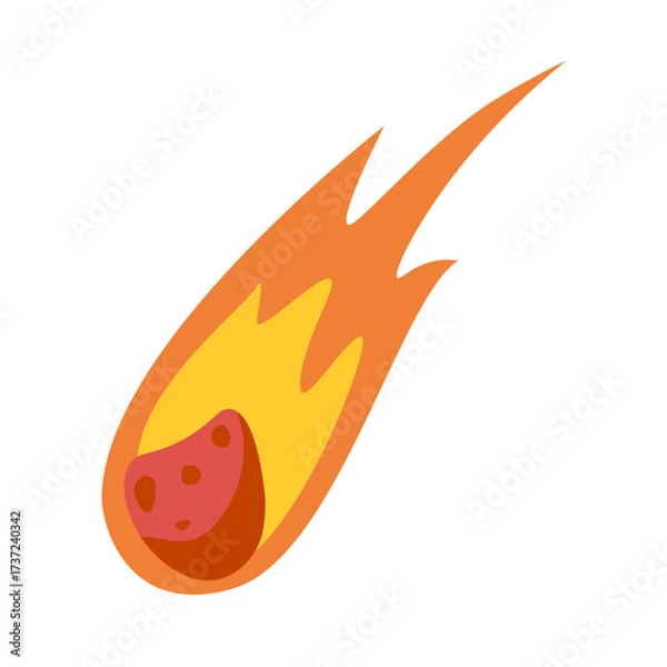 Fototapeta Cartoon Meteor with Flames and Craters