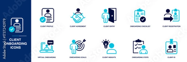 Fototapeta Client Onboarding Blue Colored Outline Icon Set