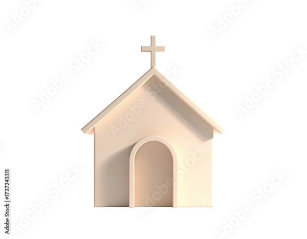 Fototapeta Simple beige church icon with cross atop, minimalist design on black background
