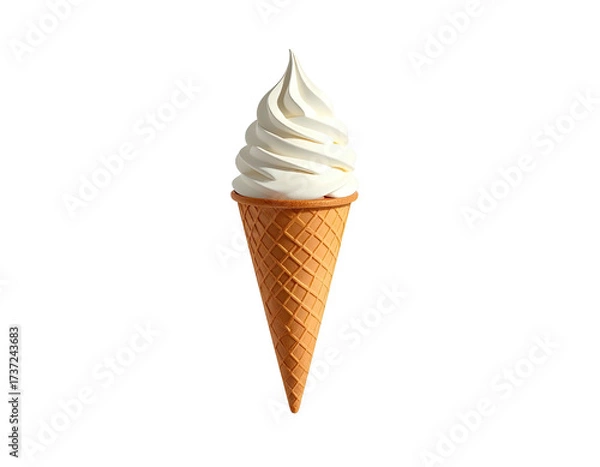 Obraz A delicious soft-serve ice cream cone, creamy white swirls in a crisp waffle cone