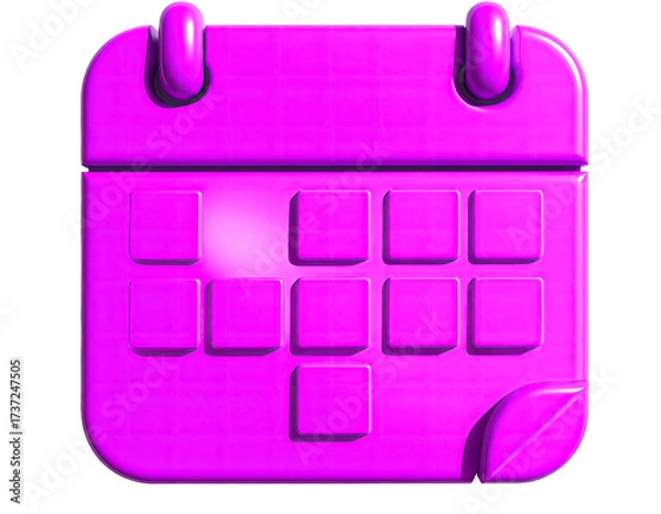 Fototapeta A vibrant, glossy, 3D-rendered magenta calendar icon against a black background