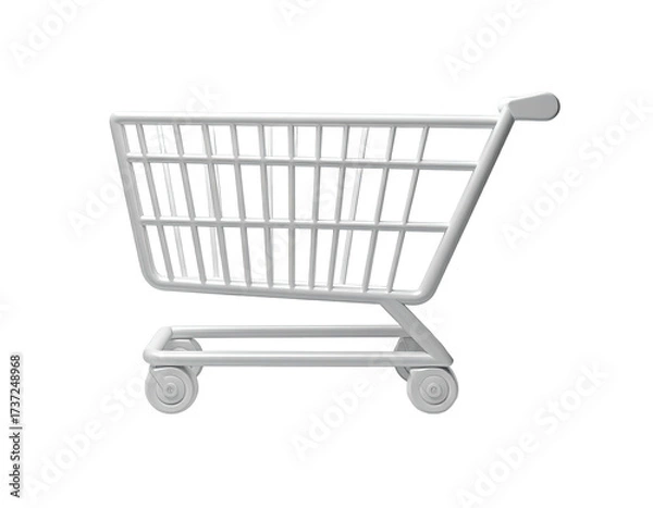 Fototapeta A metallic, three-dimensional rendering of a shopping cart, isolated on black